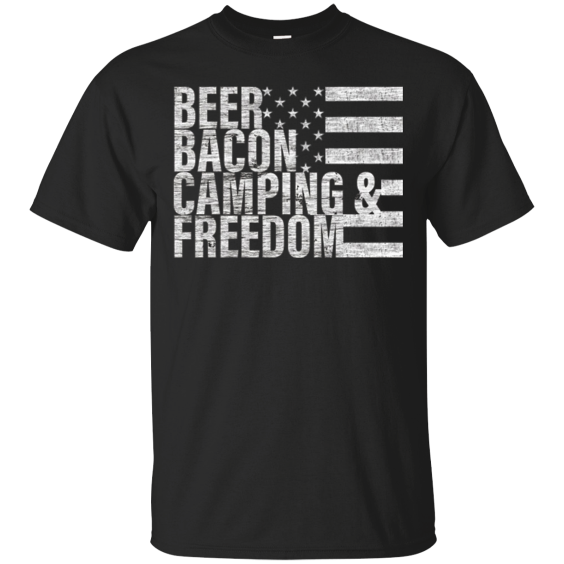 2018 Beer Bacon Camping & Freedom T-shirt Flag Tee