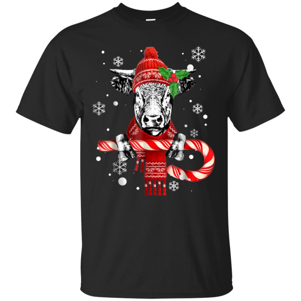 Cow Santa Candy Cane T-shirt Winter With Cattle