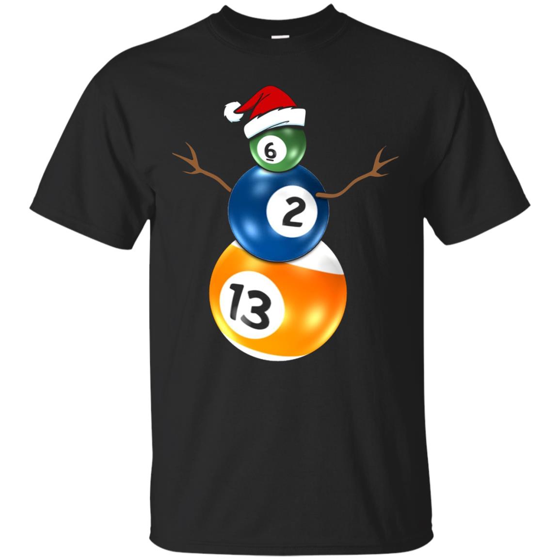 Billiards Christmas Snowman T-shirt With Pool Table Balls