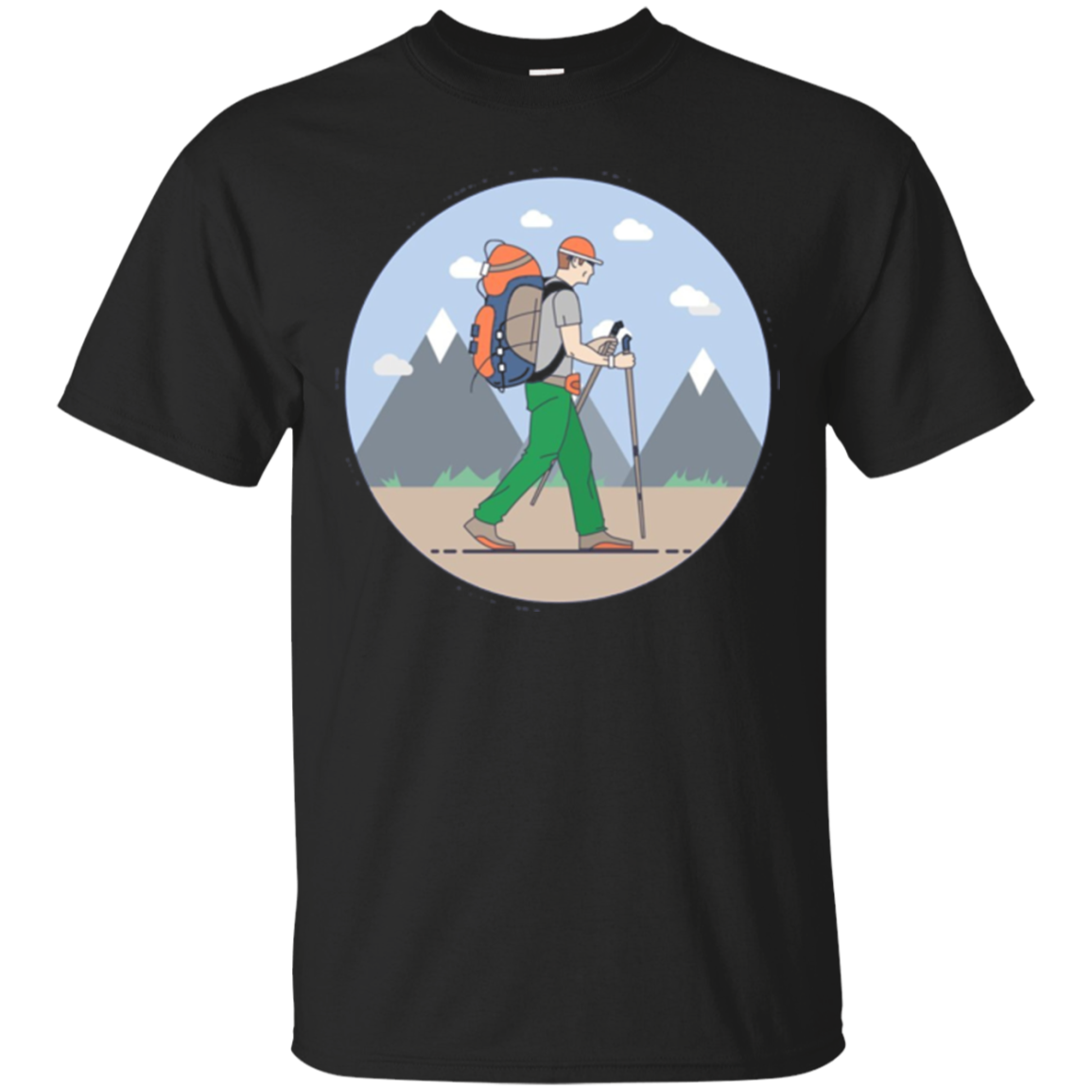 Backpacking Hiker Cartoon With Mountains T-shirt