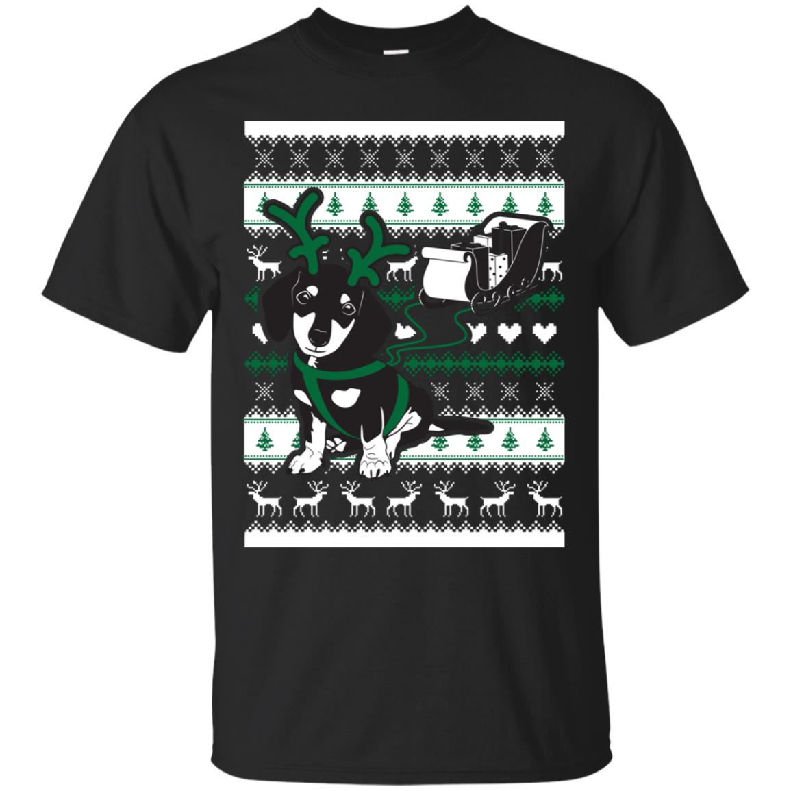 Christmas Dachshund Pulling Santa Claus Sleigh T Shirts