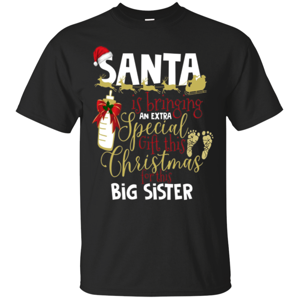 Big Sister Christmas Pregnancy Shirt Santa New Baby