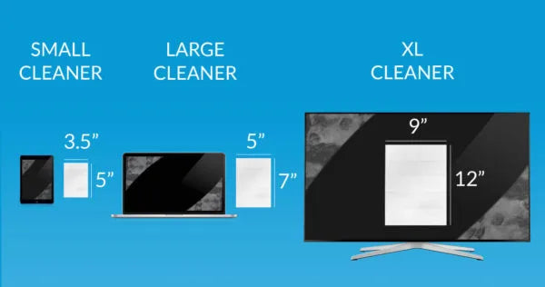 iCloth screen cleaning wipes come in 3 sizes