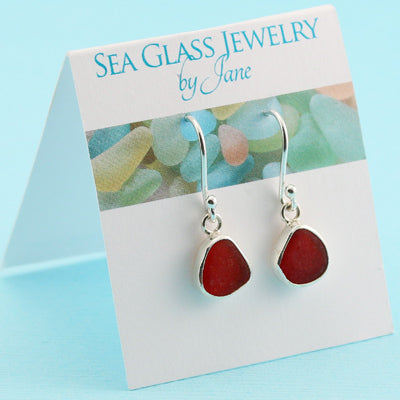 Cute Bright Red Sea Glass Earrings | Rare, Red Sea Glass | Sterling Silver