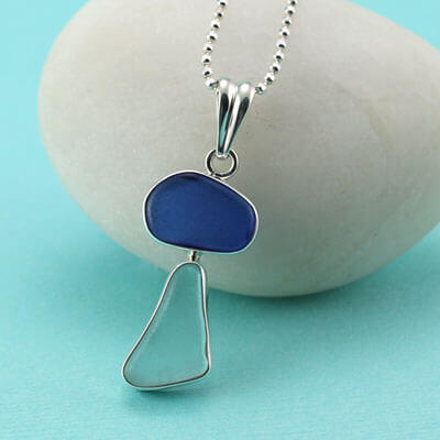 Sea Glass Necklace Jewelry w Periwinkle Blue Diamond Shaped Pendant Wire  Wrapped | eBay