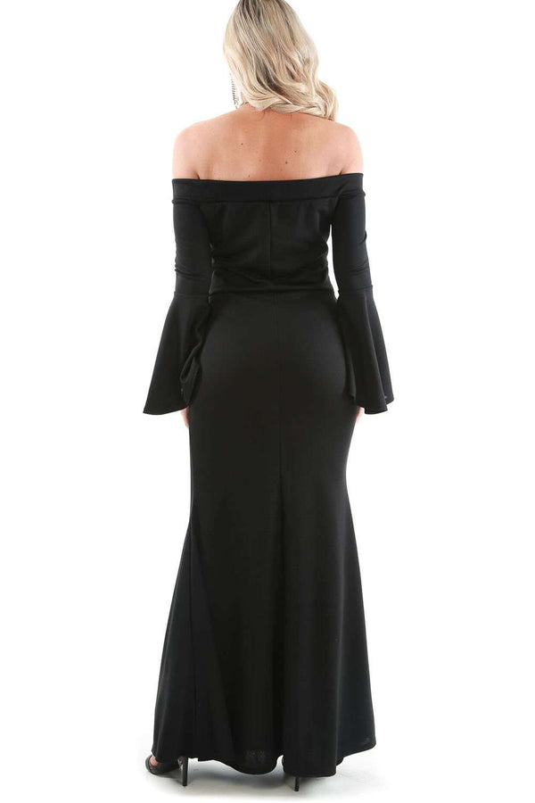 Callie Flare Sleeve Bardot Fishtail Maxi Dress | Prom Dresses