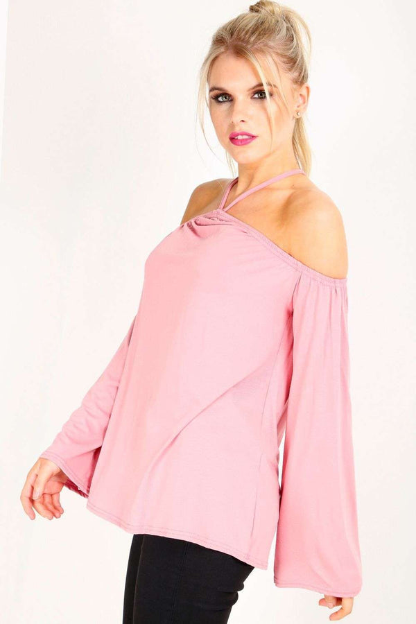 Ceris Strappy Bardot Wide Sleeve Jersey Top | Ladies Fashion Online