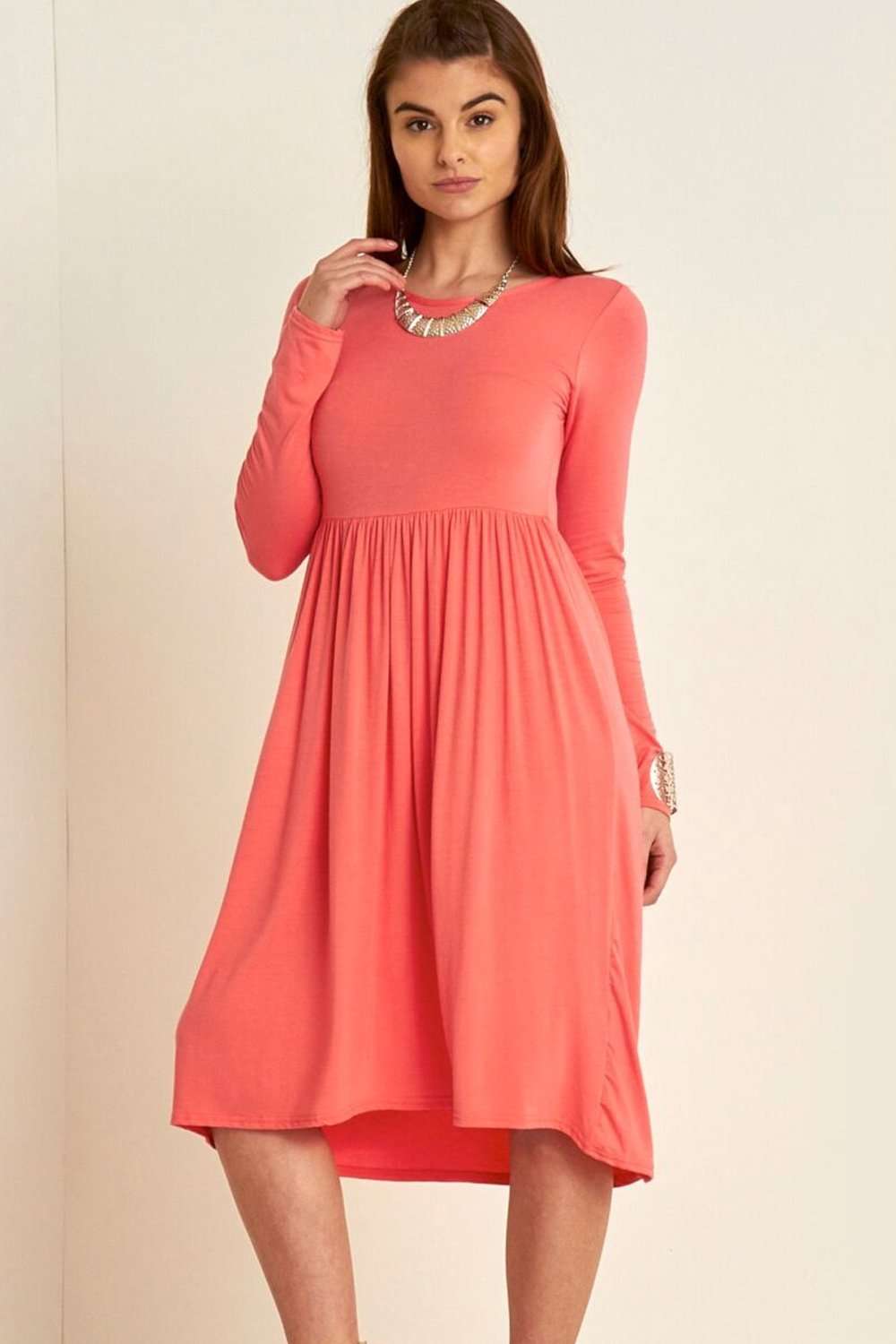 long sleeve midi swing dress