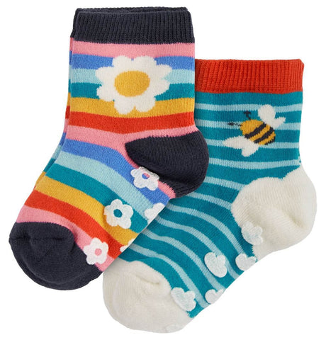 Image of Frugi Grippy Socks 2 Pack - Rainbow Daisy