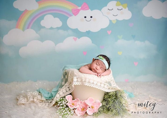 Baby girl backdrop rainbow and clouds for sale - whosedrop