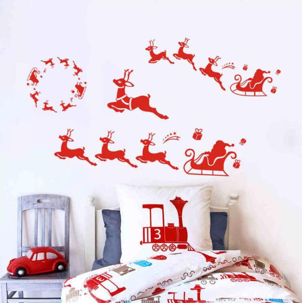 Chirstmas Decor Reindeer Sled Xmas for Kids Rooms Sticker Home Decor ...