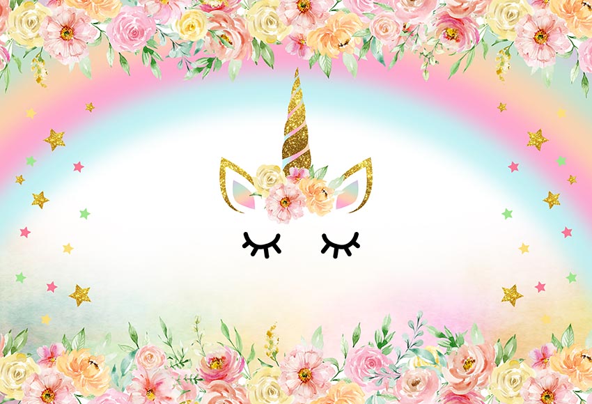 Baby rainbow photography colorful flower backdrop with Unicorn for sale ...