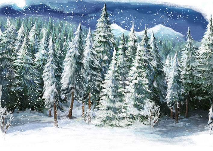 Christmas Snowing Pine Tree Backdrops Winter Outdoor Background For Sale Whosedrop