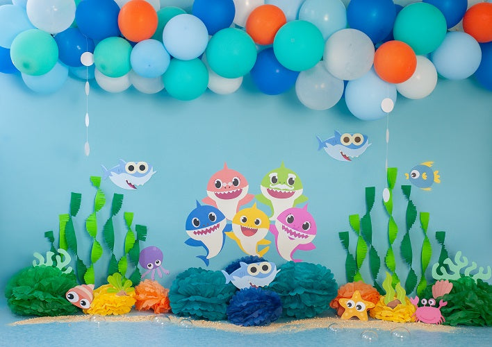 Baby shark backdrop summer background cake smash for sale - whosedrop