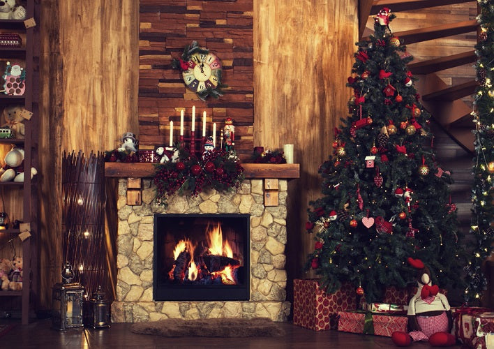 Shop Christmas Backdrop Fireplace And Christmas Tree Background Whosedrop