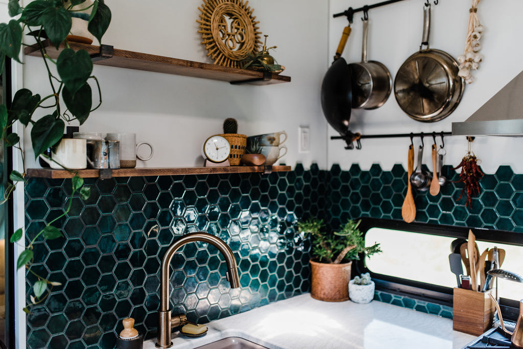 boho green kitchen tile