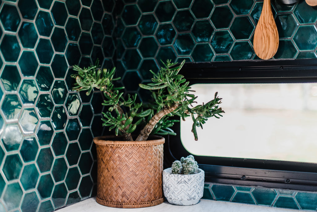 boho green kitchen tile