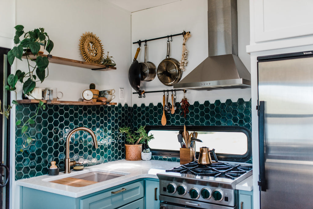 boho green kitchen tile