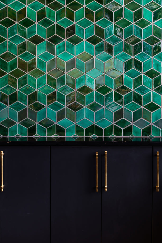 green diamond tile reception wall