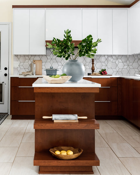 white hexagon diamond kitchen backsplash