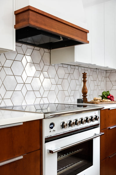 white hexagon diamond kitchen backsplash