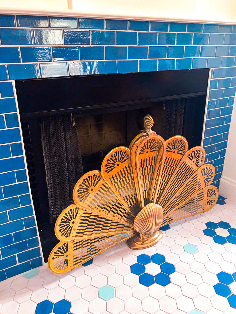 blue fireplace tile