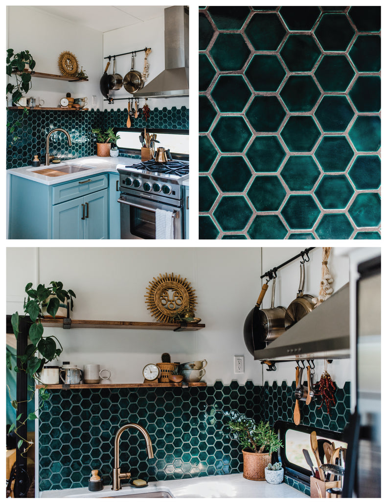 Small Hexagon Tiled Bohemian Kitchen
