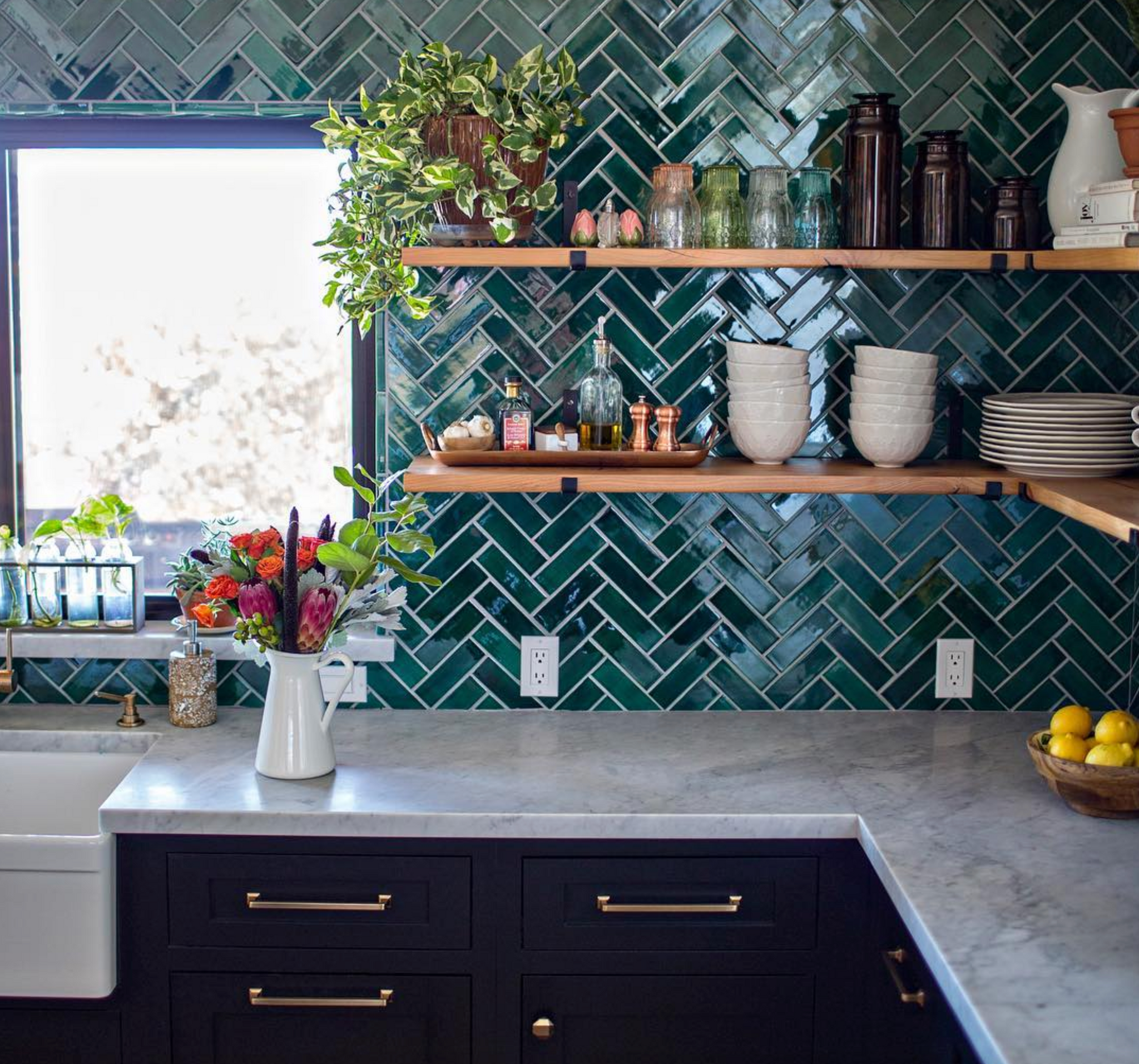 Bluegrass Herringbone Subway Tile Backsplash