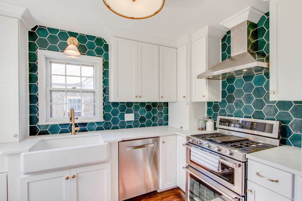 boho bungalow blue green tile