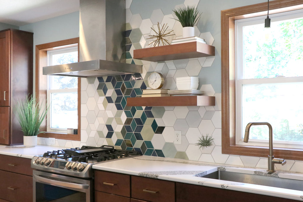 Diamond and Hexagon Tiled Kitchen Backsplash