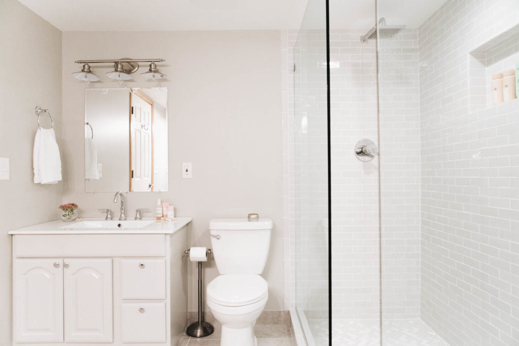 light grey subway tile shower