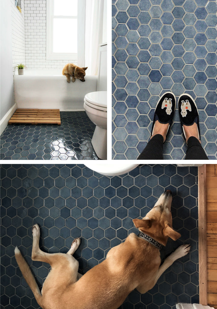 Denim Small Hexagon Bathroom Floor Tile