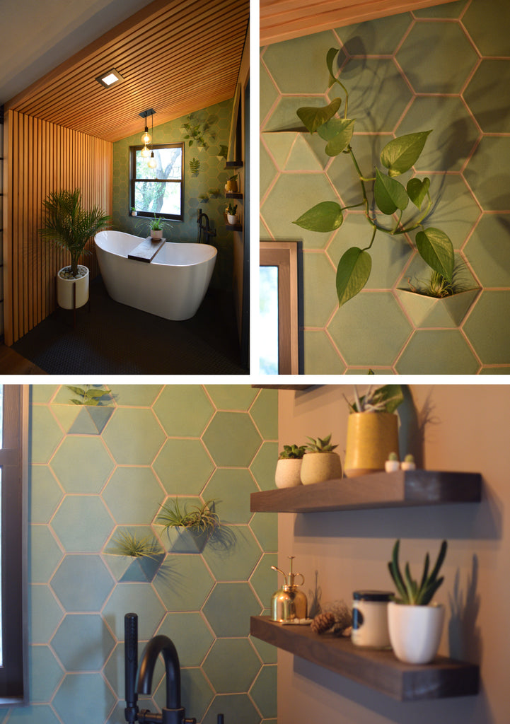 Earthy Green Hexagon Tiled Bathroom