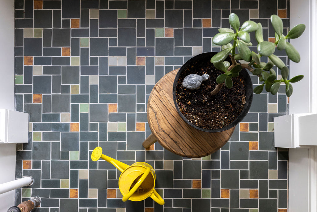 craftsman squares entryway tile pattern