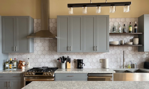 White Hexagon Tiled Kitchen Backsplash