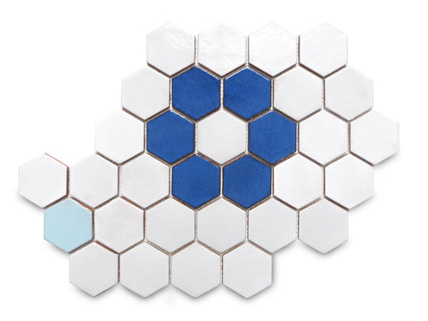 Hexagon Flower Pattern - Blue Handmade Ceramic Tile
