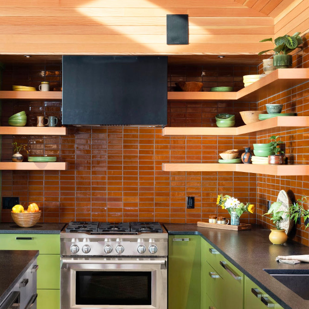 75 Terra-Cotta Tile Kitchen with Blue Backsplash Ideas You'll Love