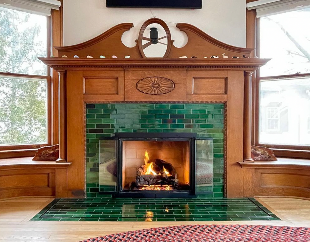 Emerald Green Subway Tile Fireplace