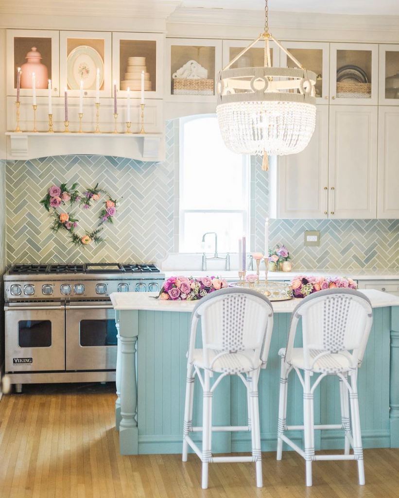 blue opal herringbone kitchen tile