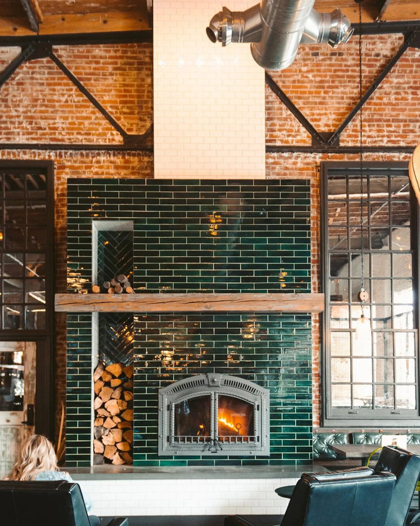 mcm subway tile fireplace