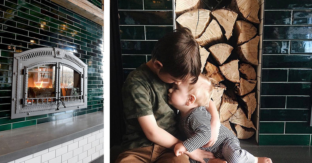 mcm subway tile fireplace