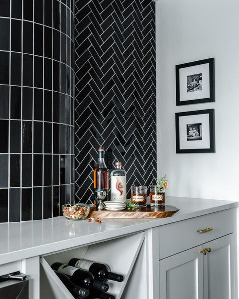 herringbone moody bar tile backsplash