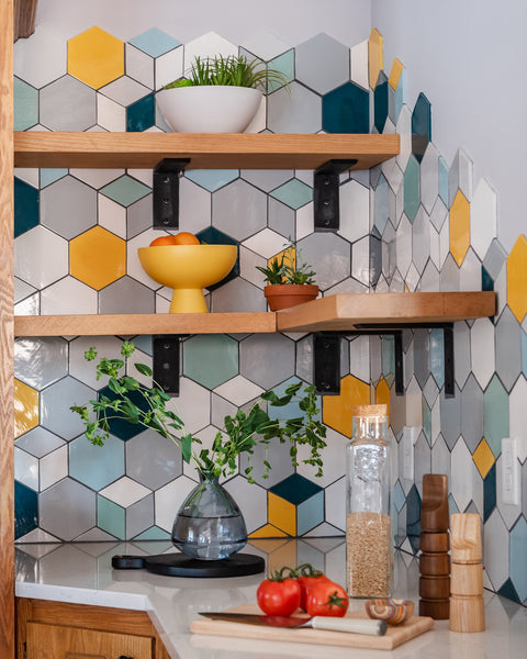 Custom geometric hexagon diamond kitchen tile