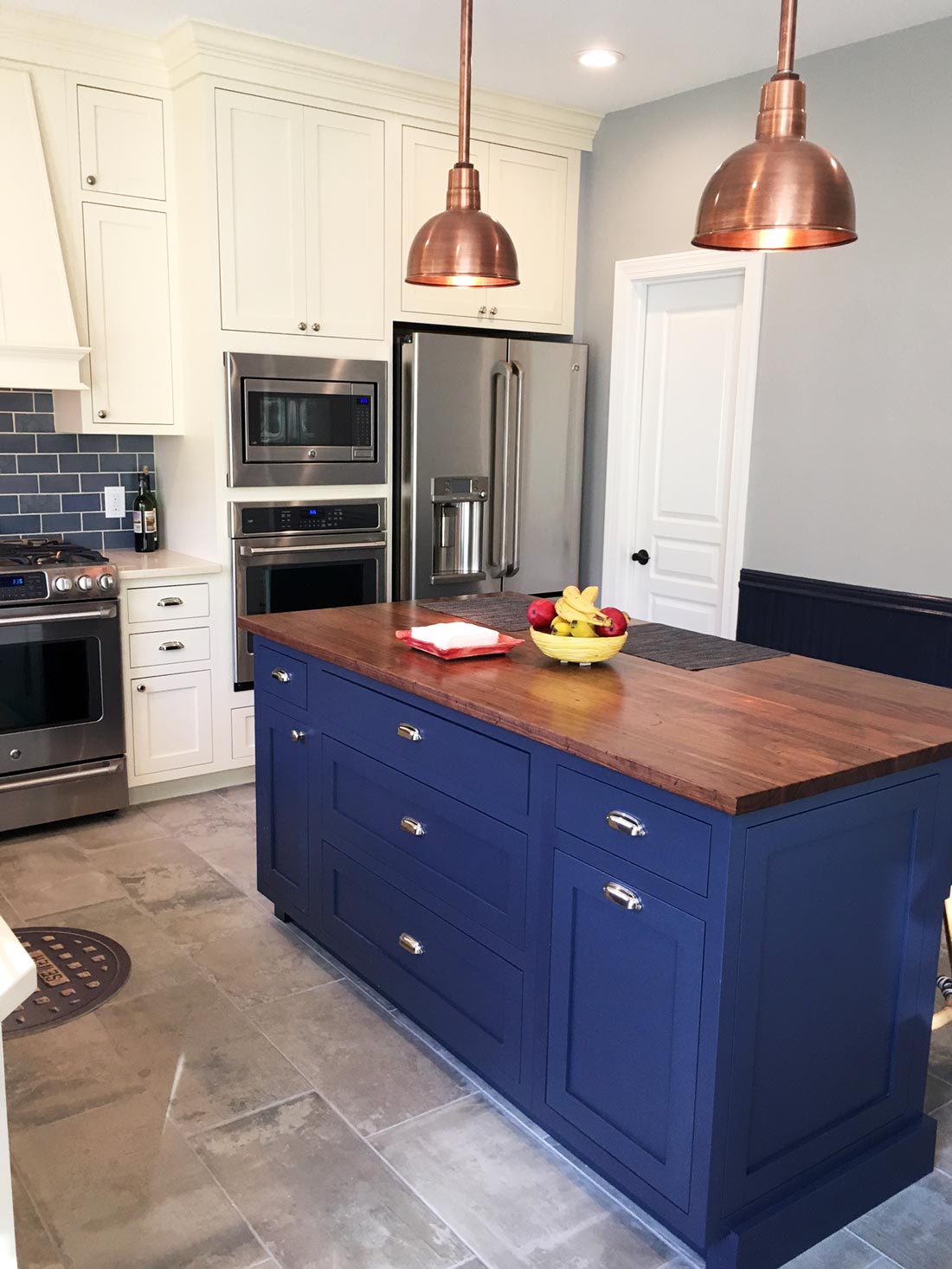 Blue Subway Tile and Copper Kitchen – Mercury Mosaics