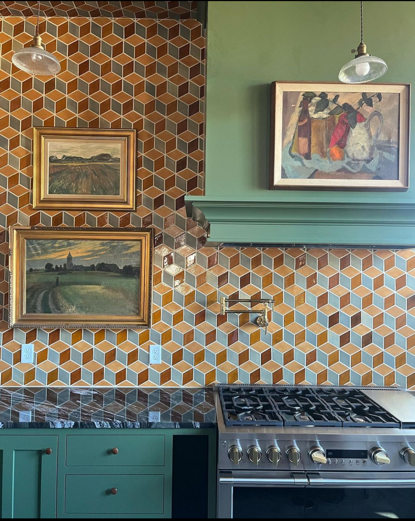 Carriage House Kitchen with Diamond Tile Backsplash
