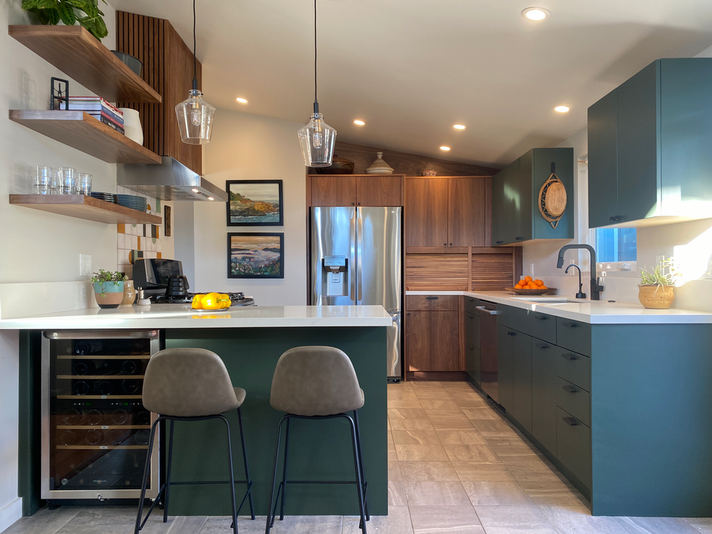 Modern Kitchen with Square Tiled Backsplash