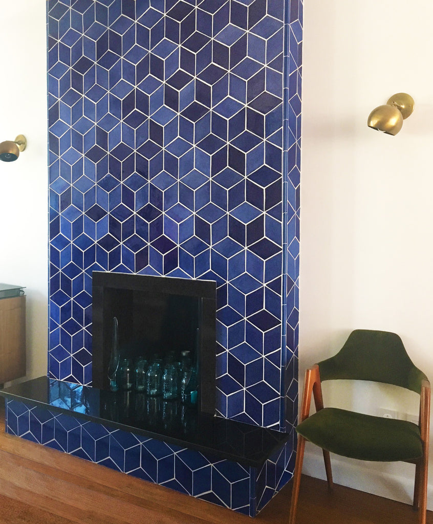 mid century modern fireplace tile