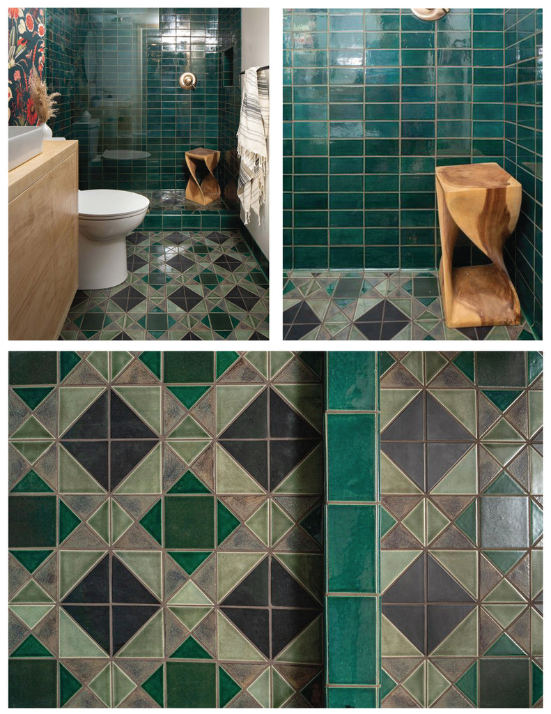 Boho Bathroom with Playful Patterned Floor