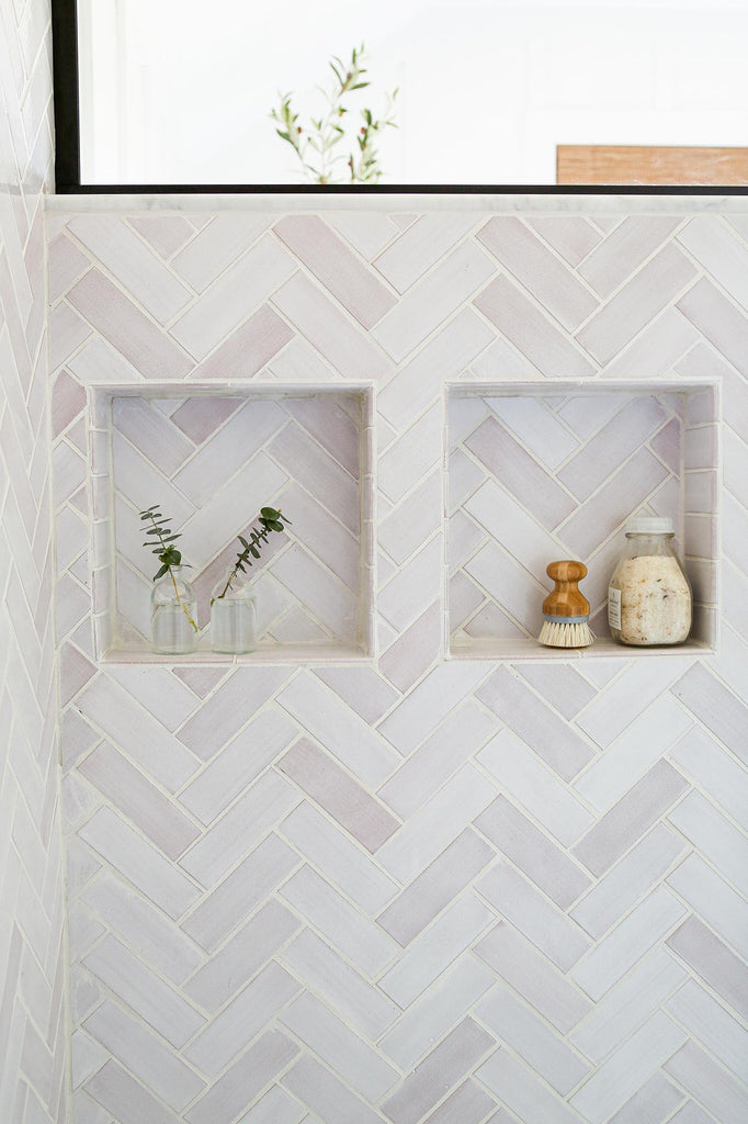 white Scandinavian herringbone tile