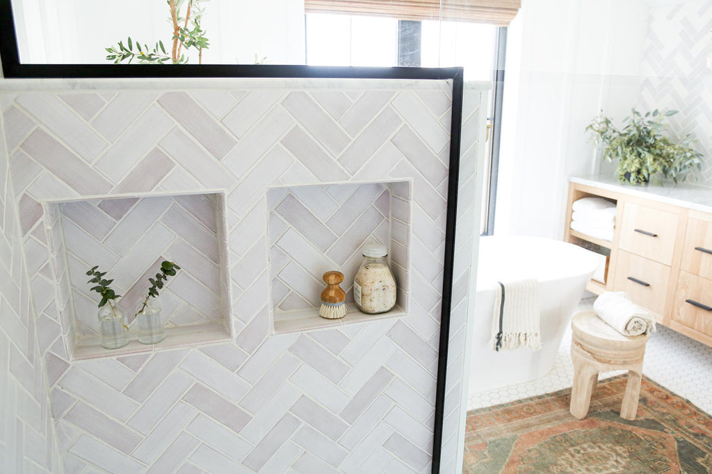 white Scandinavian herringbone tile